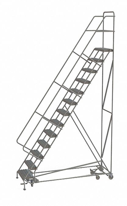 Rolling Ladder: 10.8 ft Platform Ht, Unassembled, Steel, Foot-Activated Step Lock