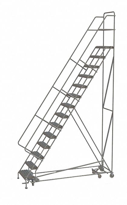 Rolling Ladder: 11.7 ft Platform Ht, Unassembled, Steel, Foot-Activated Step Lock