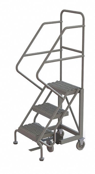 Rolling Ladder, 3 Step, Steel, Serrated