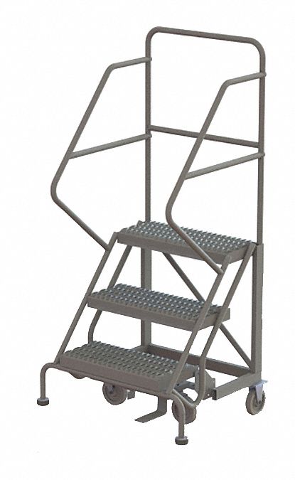 Rolling Ladder: 2.5 ft Platform Ht, Unassembled, Steel, Manual Lock, Serrated, 35 in x 41 in
