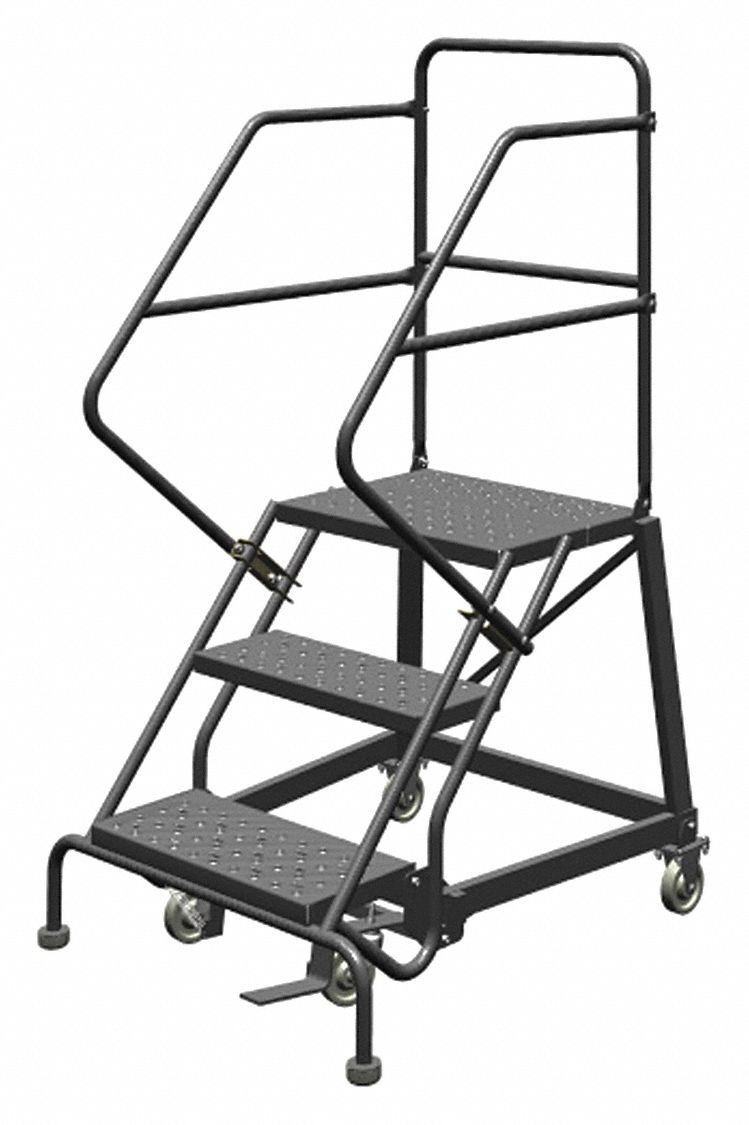 TRIARC 3Step Rolling Ladder, Perforated Step Tread, 66 in Overall