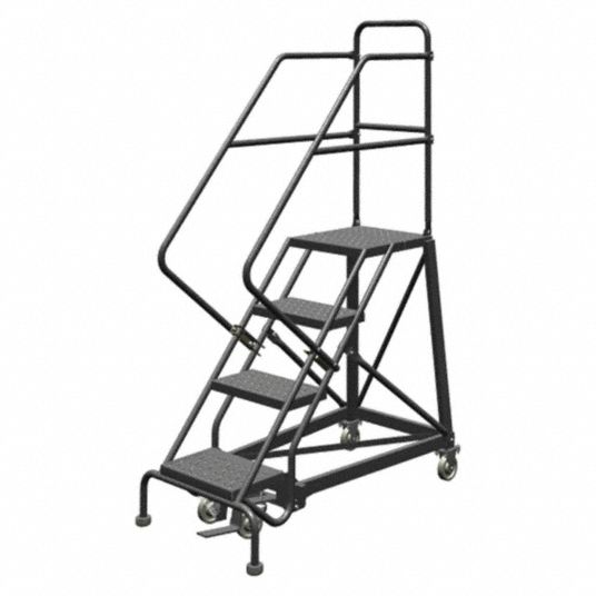 Tri Arc 4 Step Rolling Ladder Perforated Step Tread 76 In Overall