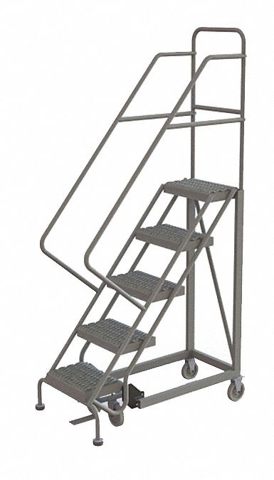 Rolling Ladder, 5 Step, Steel, Serrated