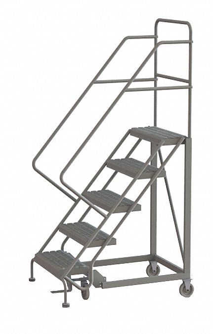 Rolling Ladder: 4.2 ft Platform Ht, Unassembled, Steel, Manual Lock, Serrated, 35 in x 58 in