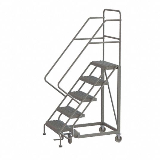 Tri-arc 5-step Rolling Ladder, Serrated Step Tread, 86 In Overall 