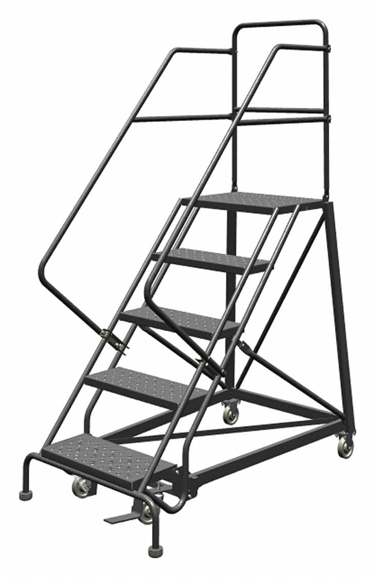Rolling Ladder: 4.2 ft Platform Ht, Unassembled, Steel, Manual Lock, Perforated