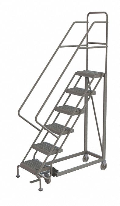 Rolling Ladder, 6 Step, Steel, Serrated