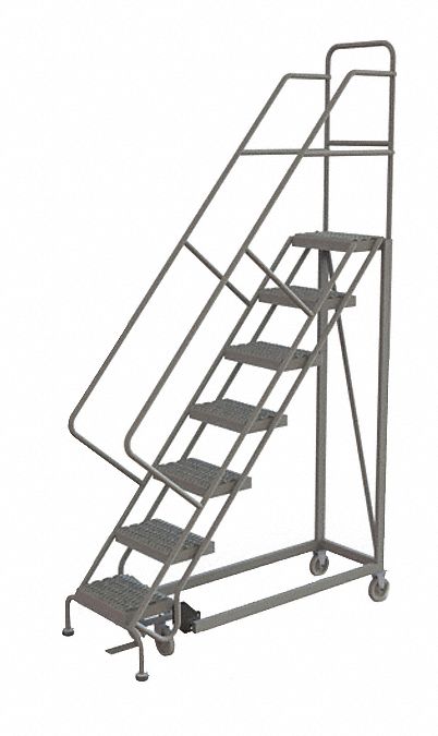 Rolling Ladder, 7 Step, Steel, Serrated