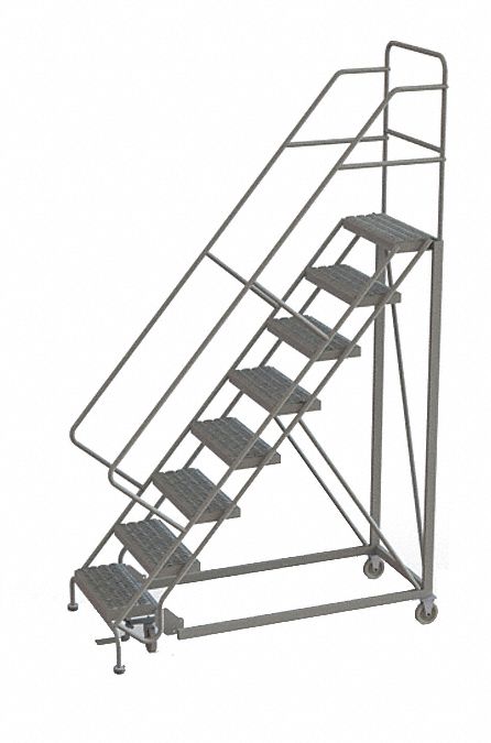 Rolling Ladder: 6.7 ft Platform Ht, Unassembled, Steel, Manual Lock, Perforated