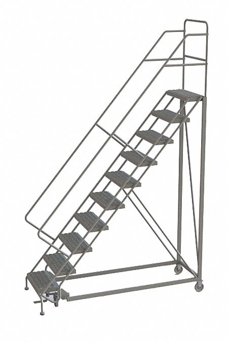 Rolling Ladder: 8.3 ft Platform Ht, Unassembled, Steel, Manual Lock, Perforated