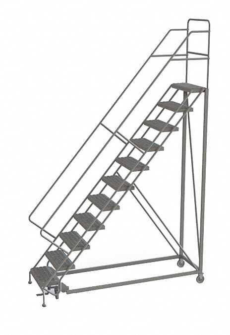 Rolling Ladder: 9.2 ft Platform Ht, Unassembled, Steel, Manual Lock, Perforated