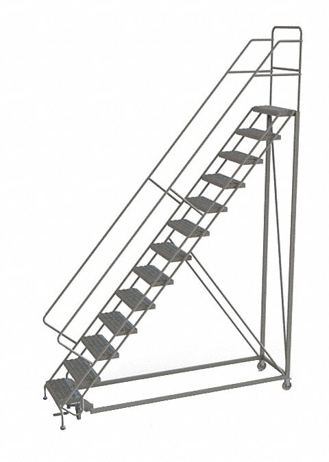 Rolling Ladder: 10.8 ft Platform Ht, Unassembled, Steel, Manual Lock, Perforated