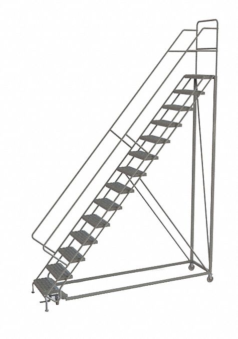 Rolling Ladder: 11.7 ft Platform Ht, Unassembled, Steel, Manual Lock, Perforated