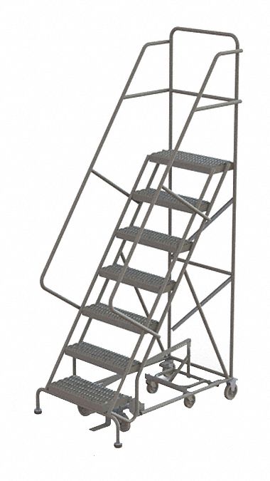 Rolling Ladder: 5.8 ft Platform Ht, Unassembled, Steel, Foot-Activated Step Lock, Perforated