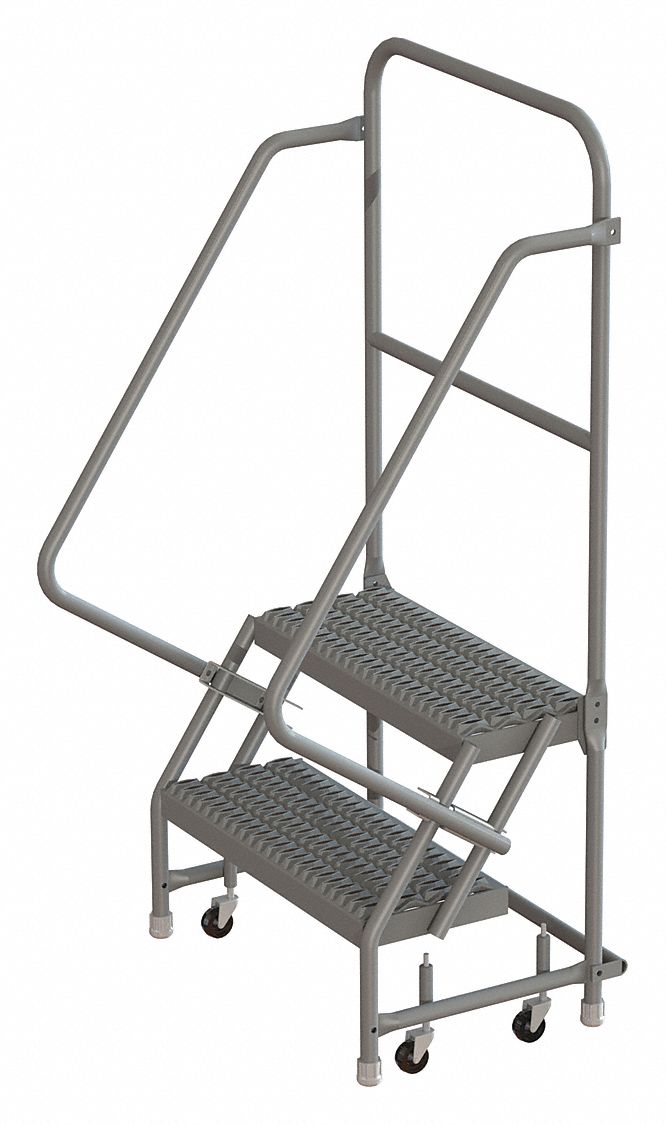 Rolling Ladder: 1.7 ft Platform Ht, Unassembled, Steel, Wt-Actuated, Serrated, 21 in x 21 in