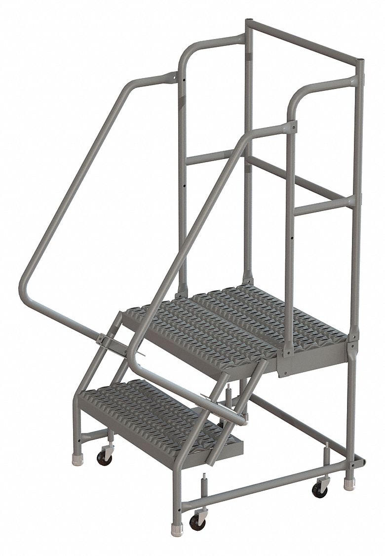 TRIARC 2Step Rolling Ladder, Serrated Step Tread, 56 in Overall