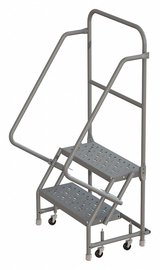 Rolling Ladder: 1.7 ft Platform Ht, Unassembled, Steel, Wt-Actuated, Perforated