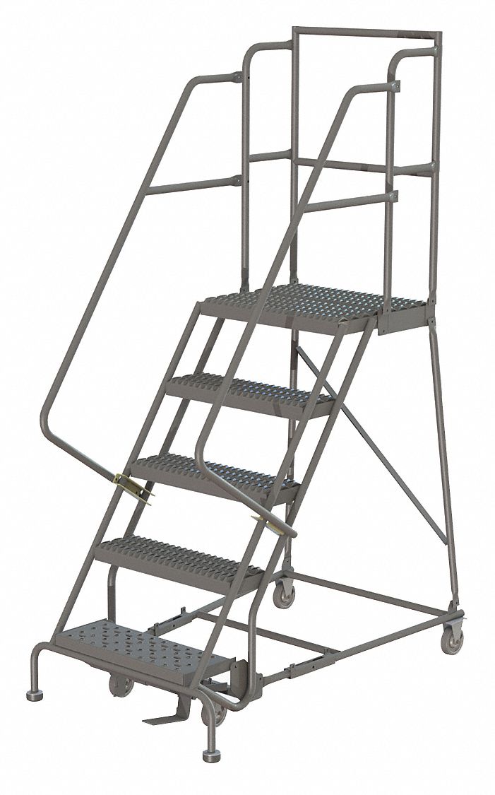 Rolling Ladder: 4.2 ft Platform Ht, Unassembled, Steel, Manual Lock, Serrated, 24 in x 52 in