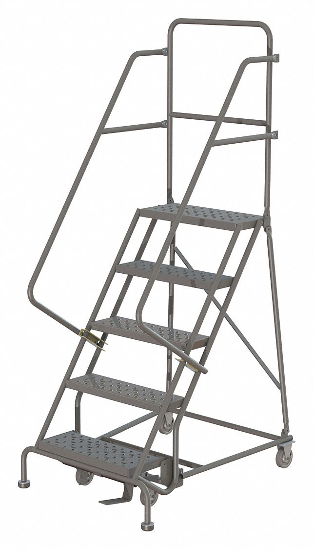 TRIARC 5Step Rolling Ladder, Perforated Step Tread, 86 in Overall