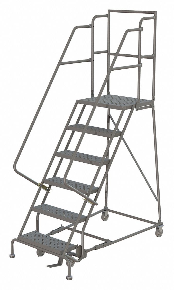 Rolling Ladder: 5 ft Platform Ht, Unassembled, Steel, Manual Lock, Perforated, 27 in x 70 in
