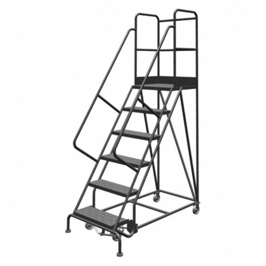 Louisville 6 Step Rolling Ladder Perforated Step Tread 96 In Overall