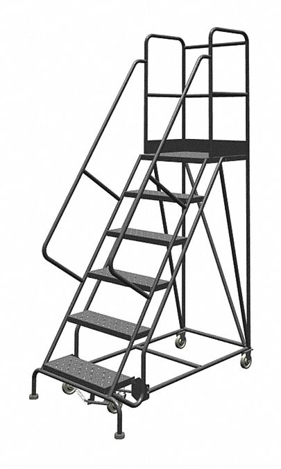 Rolling Ladder: 5 ft Platform Ht, Unassembled, Steel, Manual Lock, Perforated, 27 in x 50 in