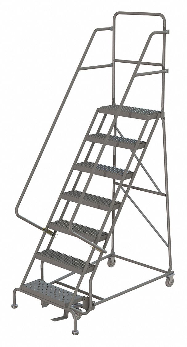 Rolling Ladder: 5.8 ft Platform Ht, Unassembled, Steel, Manual Lock, Serrated, 27 in x 57 in