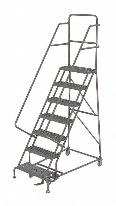Rolling Ladder: 5 ft Platform Ht, Unassembled, Steel, Manual Lock, Perforated, 27 in x 60 in