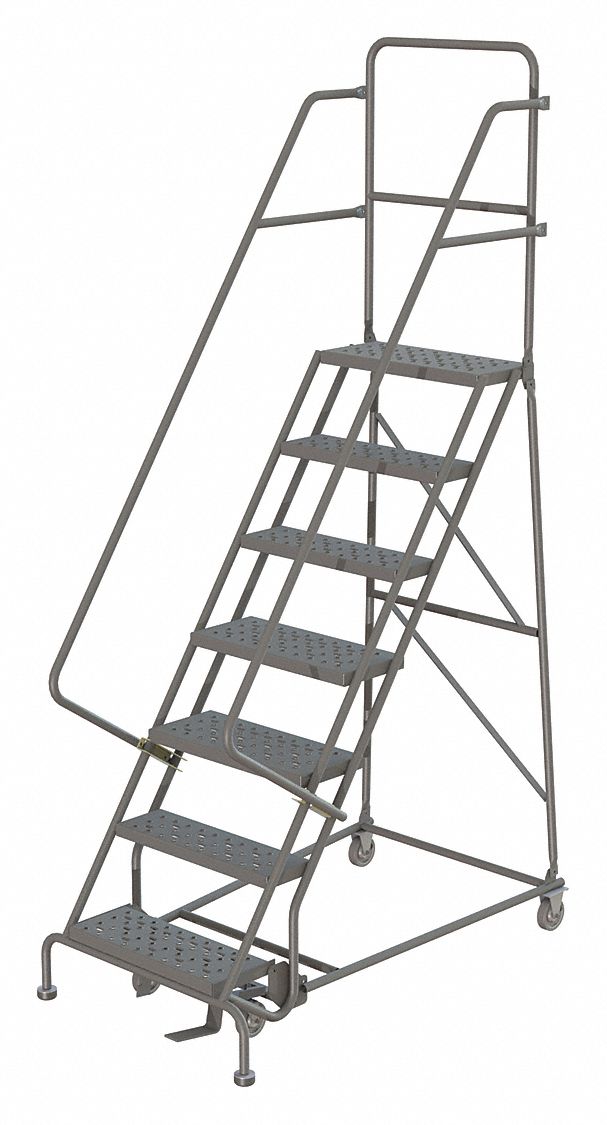 Rolling Ladder: 5.8 ft Platform Ht, Unassembled, Steel, Manual Lock, Perforated