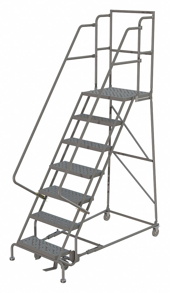 Rolling Ladder: 5.8 ft Platform Ht, Unassembled, Steel, Manual Lock, Perforated