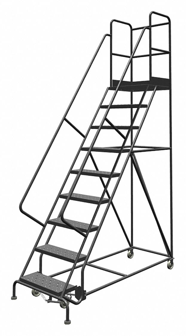 Rolling Ladder: 7.5 ft Platform Ht, Unassembled, Steel, Manual Lock, Perforated