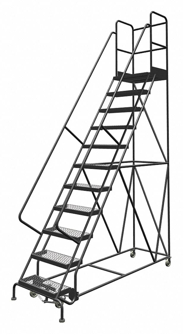 Rolling Ladder: 9.2 ft Platform Ht, Unassembled, Steel, Manual Lock, Serrated