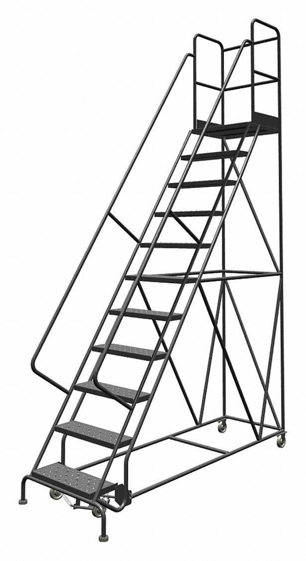 Rolling Ladder: 9.2 ft Platform Ht, Unassembled, Steel, Manual Lock, Perforated
