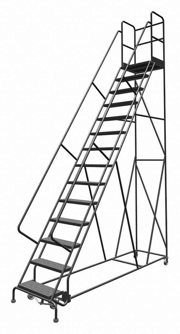 TRIARC 14Step Rolling Ladder, Perforated Step Tread, 176 in Overall