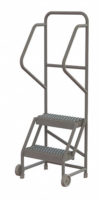 Rolling Ladder: 1.7 ft Platform Ht, Unassembled, No Locking Mechanism, Steel, 16 in x 10 in