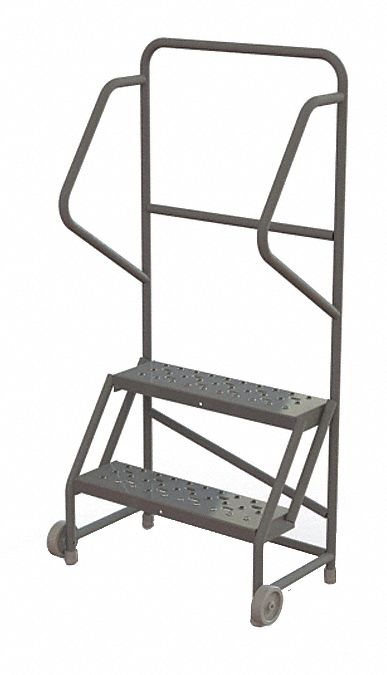 Rolling Ladder: 1.7 ft Platform Ht, Unassembled, No Locking Mechanism, Steel, 24 in x 10 in