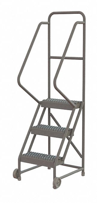 Rolling Ladder: 2.5 ft Platform Ht, Unassembled, No Locking Mechanism, Steel, 16 in x 10 in