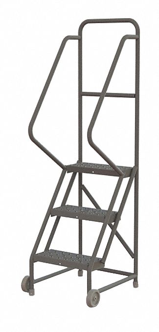 Rolling Ladder: 2.5 ft Platform Ht, Unassembled, No Locking Mechanism, Steel, 16 in x 10 in