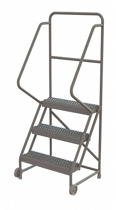 Rolling Ladder: 2.5 ft Platform Ht, Unassembled, No Locking Mechanism, Steel, 24 in x 10 in