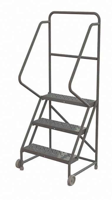 Rolling Ladder: 2.5 ft Platform Ht, Unassembled, No Locking Mechanism, Steel, 24 in x 10 in