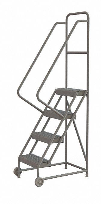 Rolling Ladder: 3.3 ft Platform Ht, Unassembled, No Locking Mechanism, Steel, 16 in x 10 in
