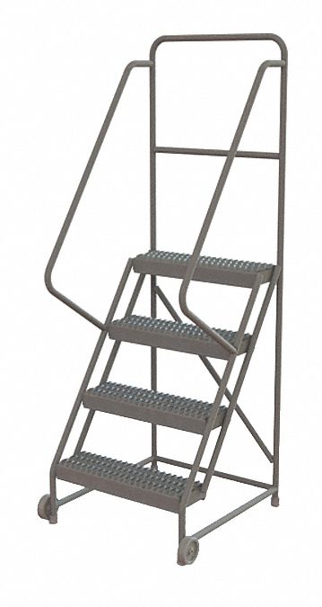 Rolling Ladder: 3.3 ft Platform Ht, Unassembled, No Locking Mechanism, Steel, 24 in x 10 in