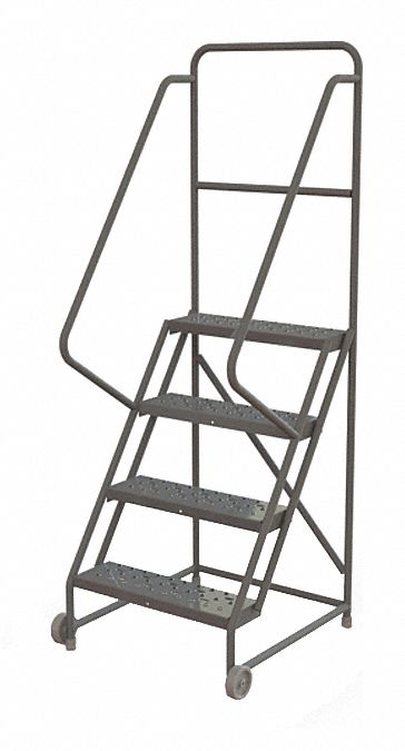 Rolling Ladder: 3.3 ft Platform Ht, Unassembled, No Locking Mechanism, Steel, 24 in x 10 in