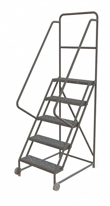 Rolling Ladder: 4.2 ft Platform Ht, Unassembled, No Locking Mechanism, Steel, 24 in x 10 in
