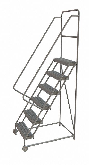 Rolling Ladder: 5 ft Platform Ht, Unassembled, No Locking Mechanism, Steel, 24 in x 10 in