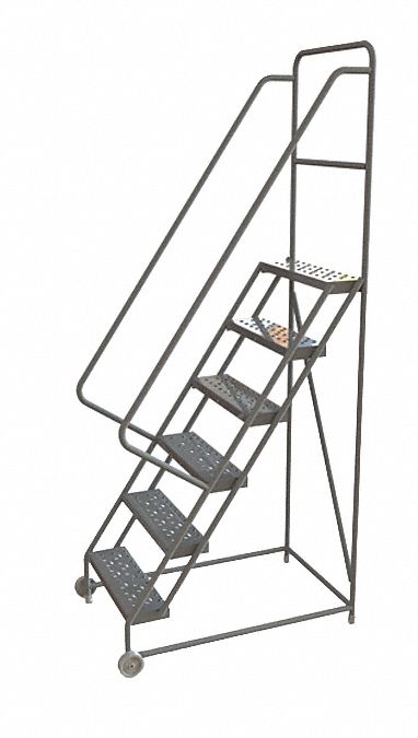 Rolling Ladder: 5 ft Platform Ht, Unassembled, No Locking Mechanism, Steel, 24 in x 10 in