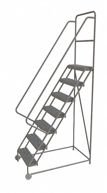 Rolling Ladder: 5.8 ft Platform Ht, Unassembled, No Locking Mechanism, Steel, 24 in x 10 in
