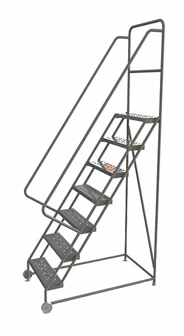 Rolling Ladder: 5.8 ft Platform Ht, Unassembled, No Locking Mechanism, Steel, 24 in x 10 in
