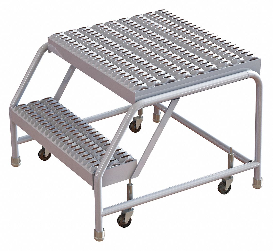Step Stool: 1.7 ft Overall Ht, 350 lb Load Cap, 2 Steps, Aluminum, 1.7 ft Standing Ht