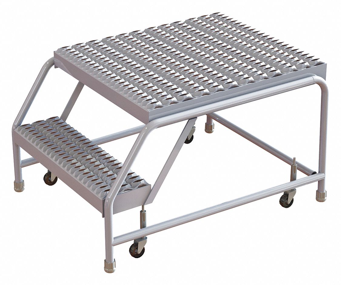 Step Stool: 1.7 ft Overall Ht, 350 lb Load Cap, 2 Steps, Aluminum, 1.7 ft Standing Ht